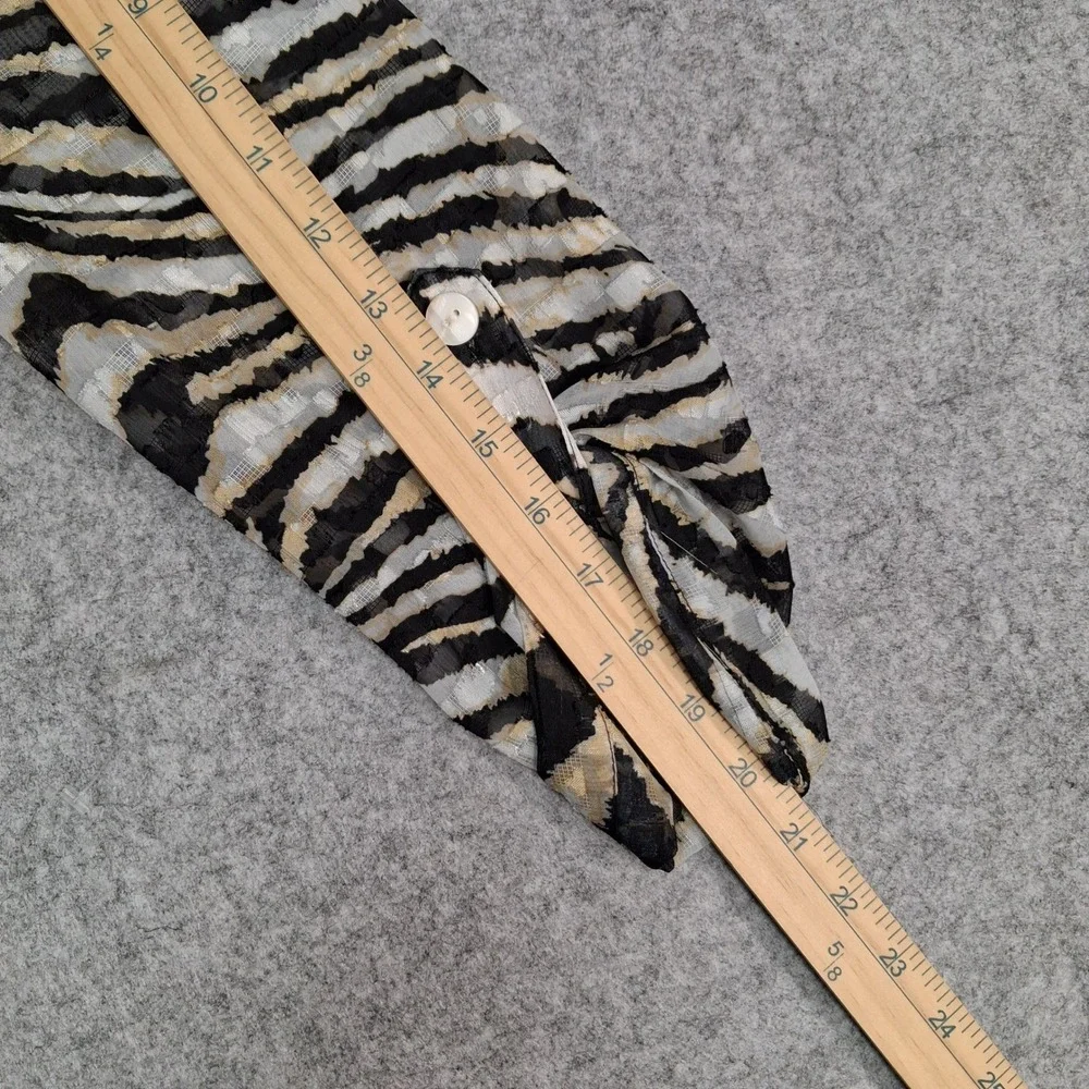Ruby Rd. Blouse Womens 16P Black Zebra Print Roll-Tab Sleeve Burnout Button Up